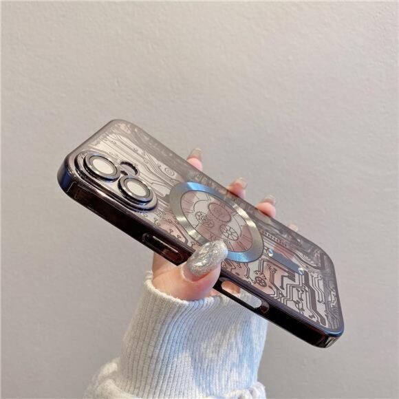 Iphone 16 Pro Black Circuit Clock Pattern Magnetic MagSafe Lens Protect - Picture 6 of 6